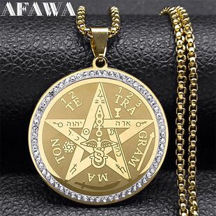 Pentagram Amulet Necklace for Women Men Stainless Steel Jewi