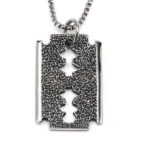 Retro Punk Razor Blade Pendant,Men Stainless Steel Necklace,