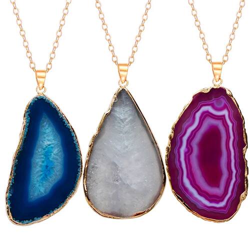 Irregular Big Agate Slice Pendant for Women Girls Geode Ston