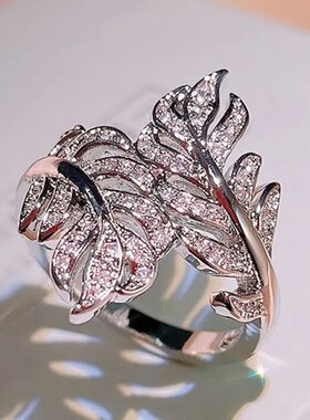 Fashion Style Leaves Finger Ring for Women Silver Plated Cry