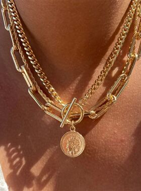 Vintage Punk Gold-plate Thick Chain Head Portrait Coin Penda