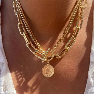 Vintage Chain Coin Penda Thick Portrait plate Gold Punk Head