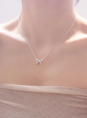 Delicate Silver Color Bowknot Pendant Necklaces For Women Un