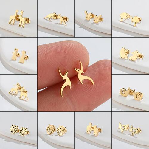 Cute Elk Deer Wolf Lion Stud Earrings for Women Men Retro