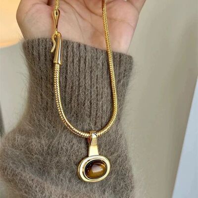 Tiger Eye Stone Pendent Necklace Women's Fashion Jewelry Acc