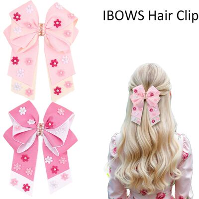 New Flower Bow Hair Clip Sweet Pearls Floral Pink Hairpin Ri