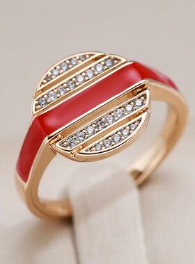 585 Rose Gold Color Red Enamel Rings For Women Girl Wedding