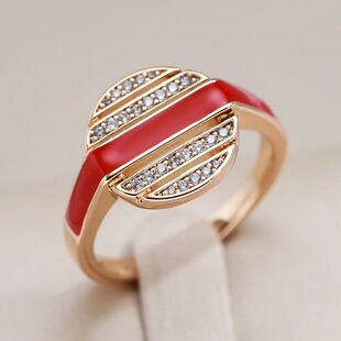 585 Gold Rose Enamel Color Rings Red Women Wedding Girl For