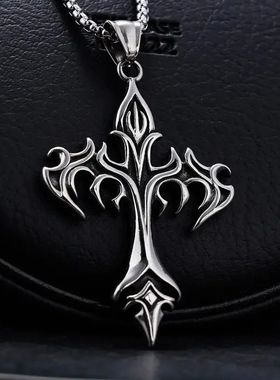 Stainless Steel Necklace Flame Retro Cross Titanium Steel Ca