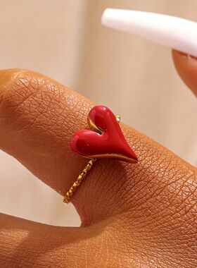 New Personalized Creative Red Color Heart Shaped Open Ring L