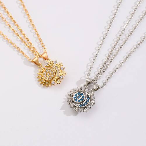 New Copper Magnetic Sun Moon Necklace for Women Men Couple F