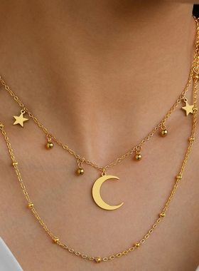 Stainless Steel Necklaces Elegant Romantic Star Moon Pendant