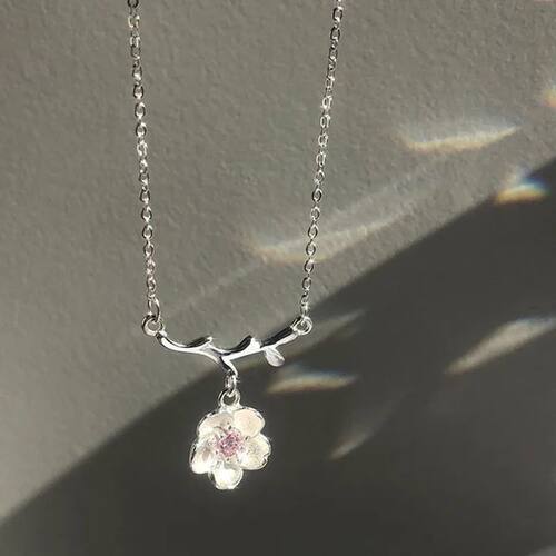 Romantic Cherry Blossoms Flower Necklace For Women Shiny Cry