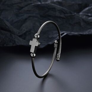 Jesus Cross Bangles Mens Stainless Steel Wirerope Braided Be