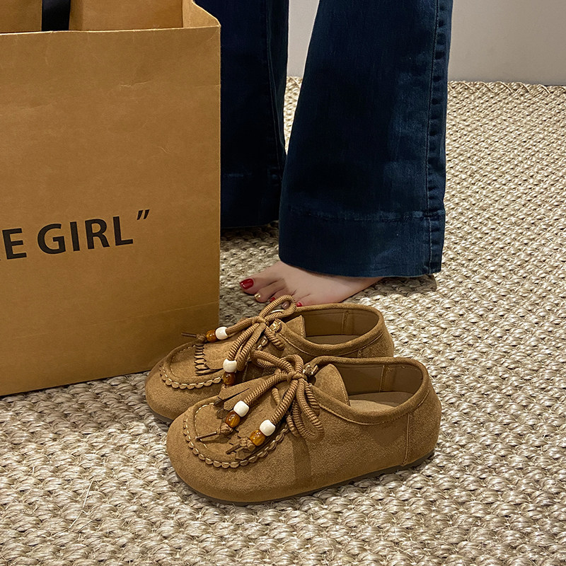 勃肯鞋女2026秋季新款平底复古袋鼠鞋英伦风系带圆头通勤乐福单鞋,女鞋,深口单鞋,淘宝优惠券,粉丝福利购,淘宝优惠卷