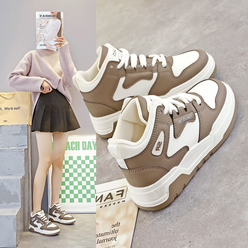 高帮鞋女鞋2026新款春季厚底增高板鞋休闲皮面百搭运动鞋女866,女鞋,帆布鞋,淘宝优惠券,粉丝福利购,淘宝优惠卷