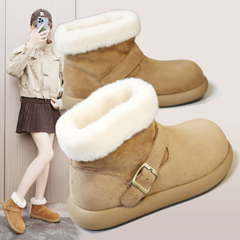 雪地靴女款2025新款冬季皮毛一体短靴加绒加厚保暖棉鞋子