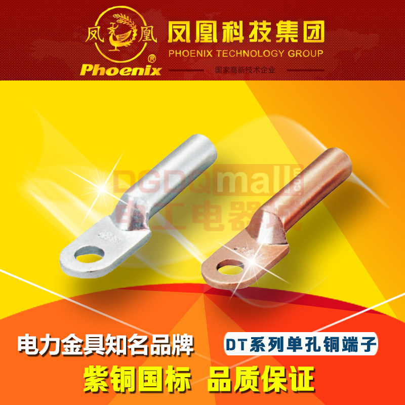 凤凰A级国标DT-120紫铜120mm2平方单孔堵油铜鼻子M14镀锡本色1只