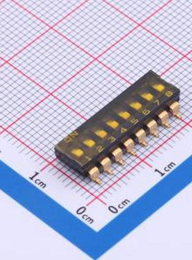 YDC08LS2 8位贴片低拨键贴膜,黑色2.54MM拨码开关 SMD-16P,6.4x21