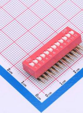 DA-12-R 拨码开关2.54mm间距,弯脚90度侧插 红色 12PIN/位 高推