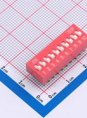 DS-10-R 拨码开关2.54mm间距,红色10PIN/位 立式直插平拨正拨高推