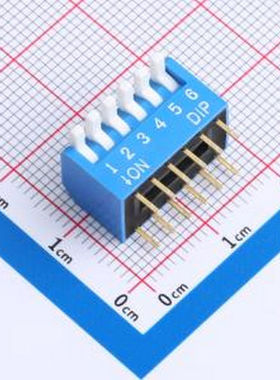 DL-06LT 2.54mm间距 6位 琴键式 直插侧拨长柄 蓝色 拨码开关 插