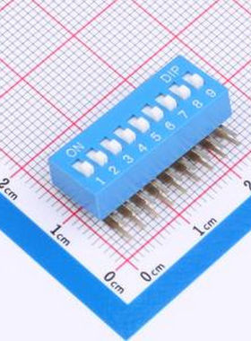 DT-09LT 2.54mm间距 9位 琴键式 90度弯插侧拨凸柄 蓝色 拨码开关