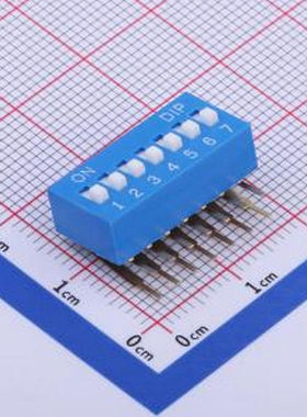 TM-07R 拨码开关蓝色07P-90度 间距2.54mm立式 侧插侧拨7位DIP 插