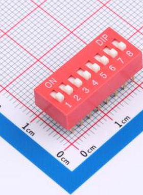 DS-08-R 拨码开关2.54mm间距,红色8PIN/位 立式直插平拨正拨高推