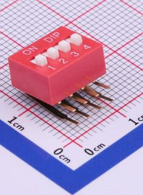 TM-04 拨码开关红色04P-90度插脚4PIN间距2.54mm立式侧插侧拨4位D