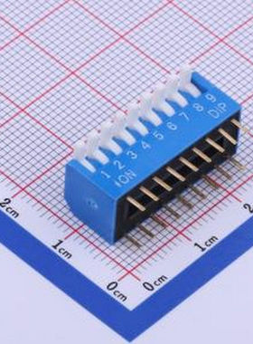 TE-09R 拨码开关蓝色09P-180度 间距2.54mm 立式直插侧拨琴键式9