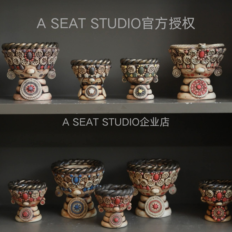 A SEAT STUDIO泰国进口东南亚风情泰北娃娃系列块根绿植手工花盆