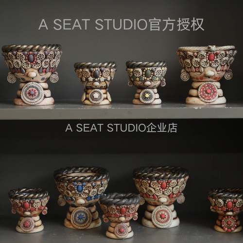 A SEAT STUDIO泰国进口东南亚风情泰北娃娃系列块根绿植手工花盆
