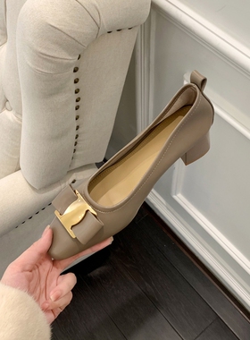 【靓靓专属】人间奥黛丽~超软方头马蹄跟中跟单鞋女奶奶鞋