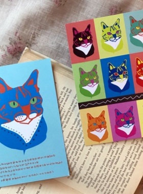 [anly原创]手绘贺卡明信片猫咪の九条命波普风高级珠光蓝色彩色