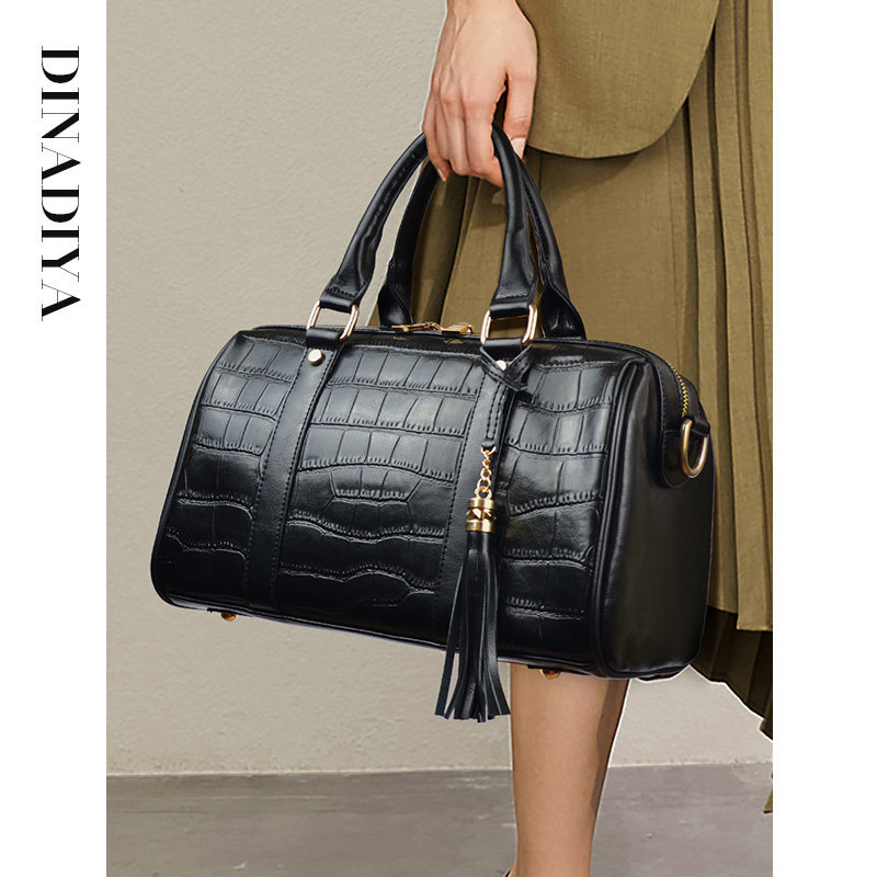 真皮女包包2021新款时尚轻奢大容量高级感洋气波士顿枕头包手提包