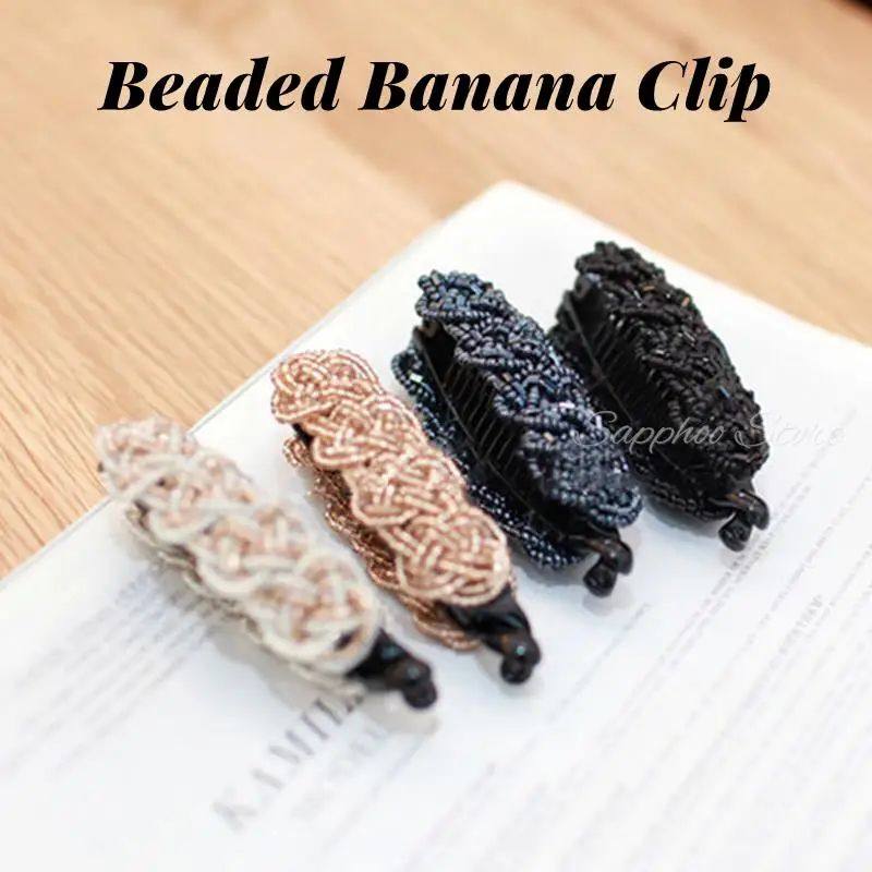Korea Crystal Beads Edition Small Hairpin Banana Clip 8cm Ve