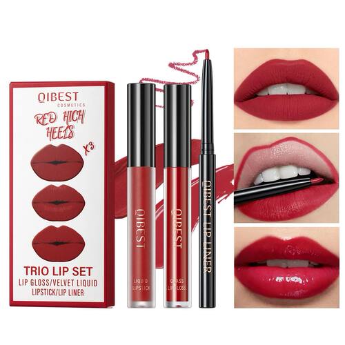 3pcs Matte Liquid Lipstick+Lip Liner Set Lip Glaze Makeup Nu