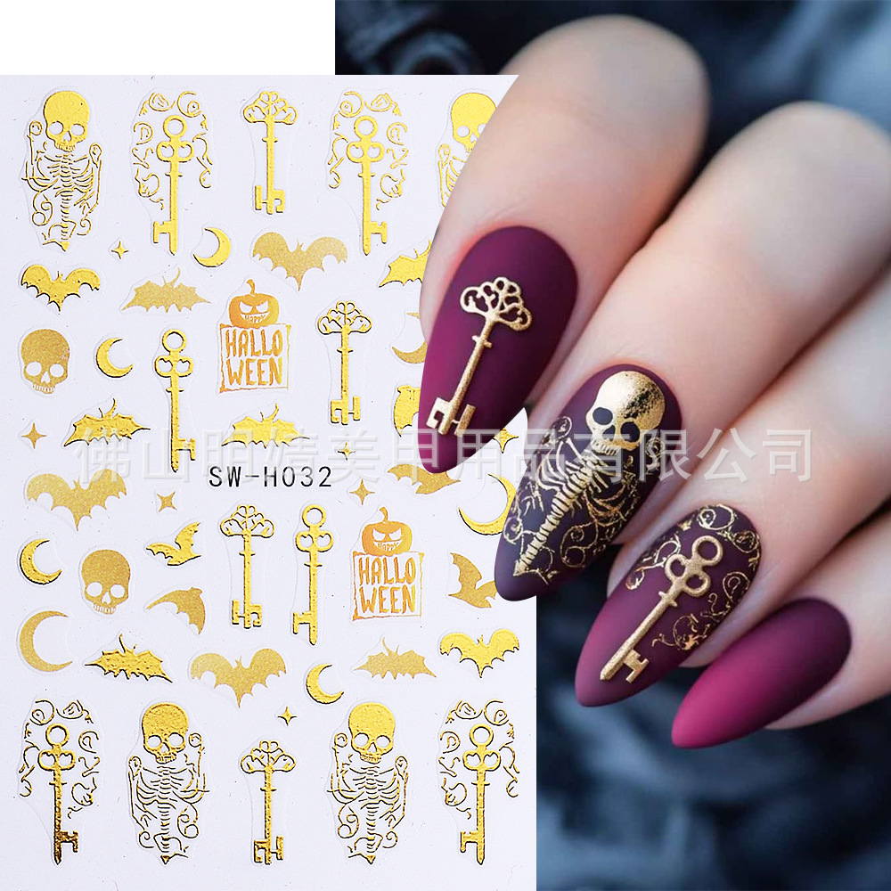 Halloween Nail Stickers Bronzing Halloween Skull Lace Key St