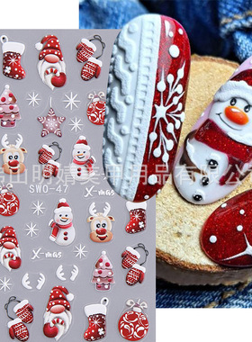 Embossed Christmas Nail Sticker Winter Christmas Snowman Elk