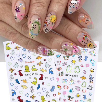 Cute Cartoon Nail Stickers Small Dinosaur Graffiti Kitten Ad