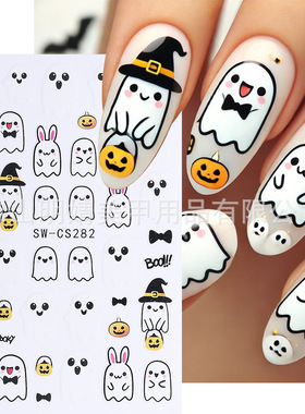 Halloween Nail Sticker Cute Ghost Black Cat Pumpkin Cobweb N