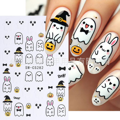 Halloween Nail Sticker Cute Ghost Black Cat Pumpkin Cobweb N