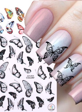 Classic Black Butterfly Nail Sticker Color Butterfly Flower