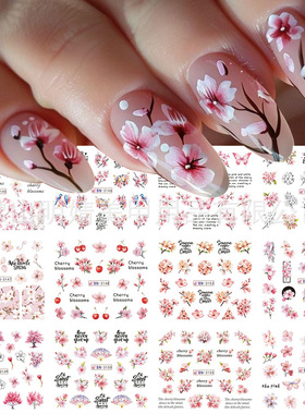 Nail Art Water Stickers Spring And Summer Cherry Blossom Pea