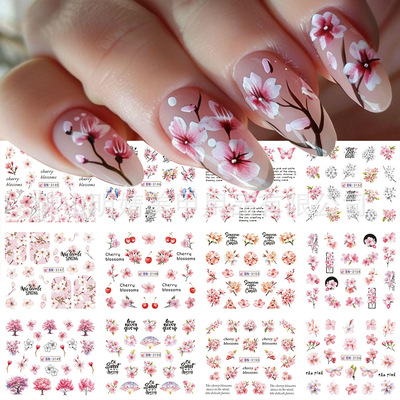 Nail Art Water Stickers Spring And Summer Cherry Blossom Pea