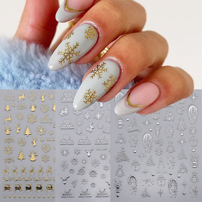 Halloween Nail Sticker Bronzing Silver Mirror Snowflake Elk