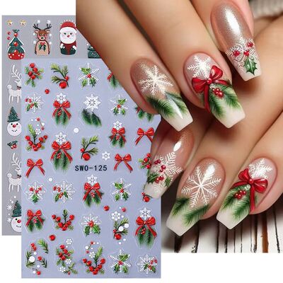 2pcs Cartoon Christmas Nail Art Stickers Self-Adhesive Winte