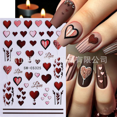 Nail Stickers Maillard Valentine's Day Love Flower Brown Nai