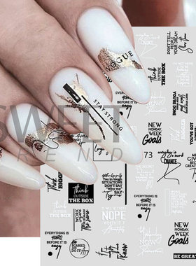 Nail stickers English letters graffiti text geometric lines